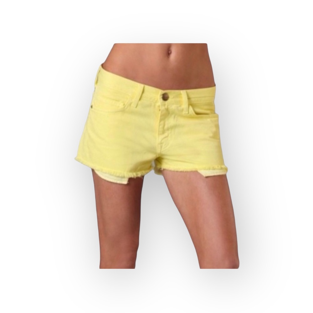 new Current/Elliott ➾ The Boyfriend Short ➾ Cut Off Stretch Denim ➾ Neon Yellow - Picture 3 of 16